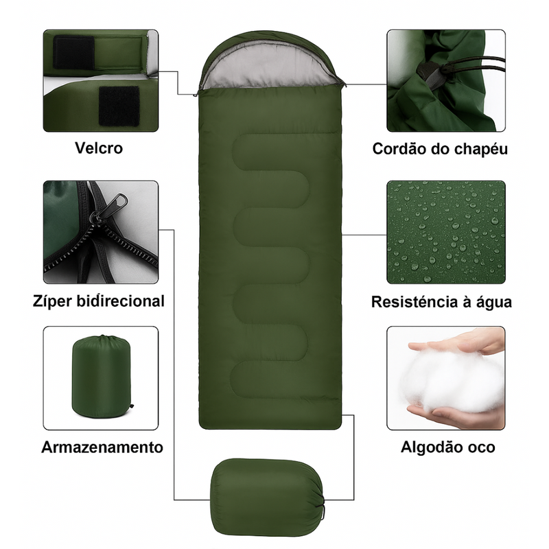 Saco de Dormir 4 Estações | Leve, Compacto e Confortável