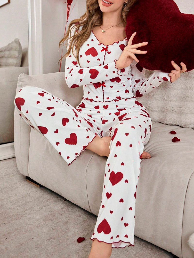 [Leve 2 Pague 1] Pijama Feminino Coração de Outono (Ideal para noites frias) + BRINDE: 1 Pantufa Nuvem Antiaderente