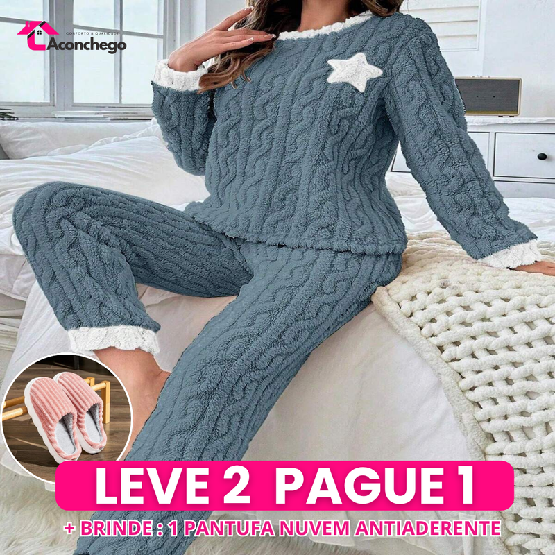 [Leve 2 Pague 1] Pijama Feminino Neve Macia (Conforto térmico e delicadeza) + BRINDE: 1 Pantufa Nuvem Antiaderente