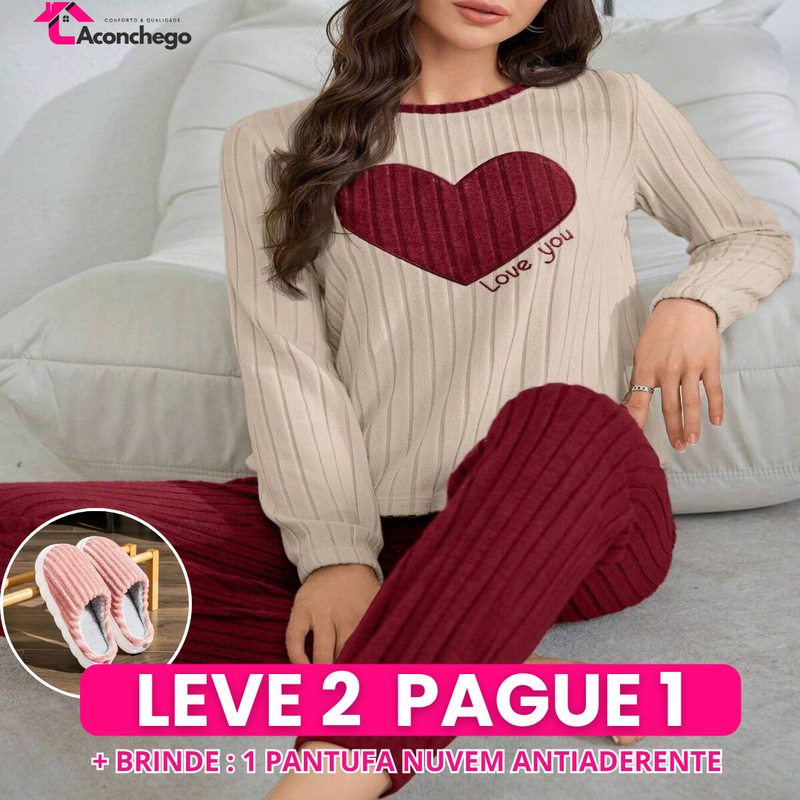 [Leve 2 Pague 1] Pijama Feminino Inverno Suave (Frescor no toque, calor por dentro) + BRINDE: 1 Pantufa Nuvem Antifrío