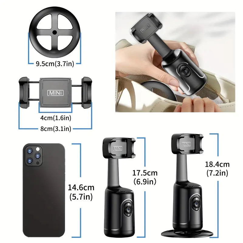 Tripé Compacto de Rastreamento Automático de Rosto 360° & Bastão de Selfie - Recarregável por USB