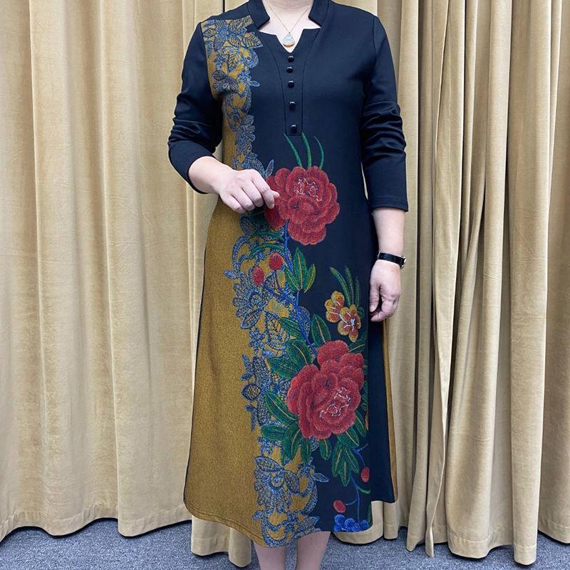 ✨ Vestido Longo Estampado com Decote em V e Estilo Nobre ✨Promoção – 50% OFF