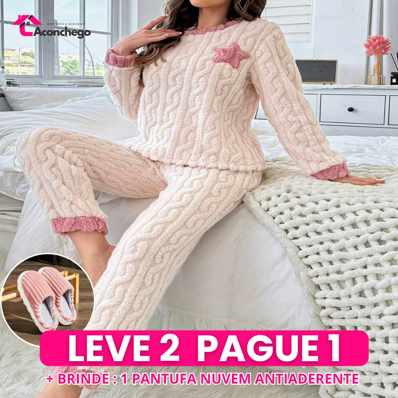 [Leve 2 Pague 1] Pijama Feminino Neve Macia (Conforto térmico e delicadeza) + BRINDE: 1 Pantufa Nuvem Antiaderente