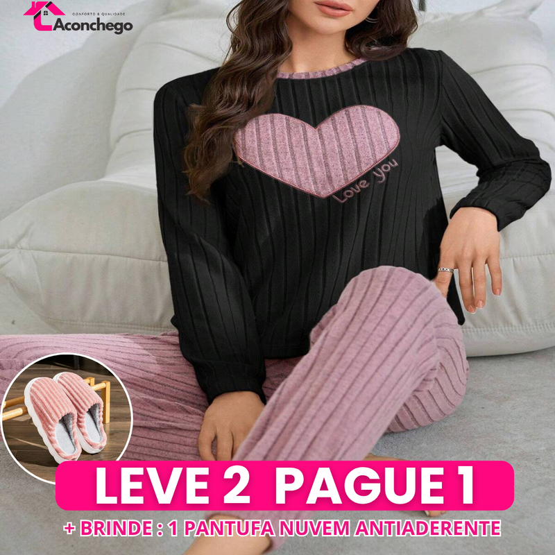 [Leve 2 Pague 1] Pijama Feminino Inverno Suave (Frescor no toque, calor por dentro) + BRINDE: 1 Pantufa Nuvem Antifrío