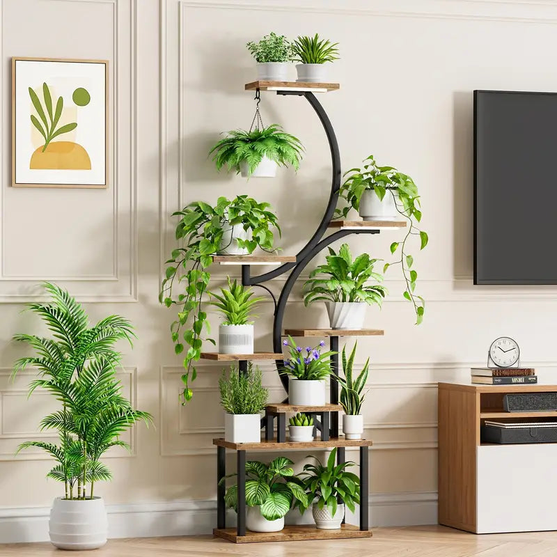 Estante para Plantas com Suporte de Metal e Madeira