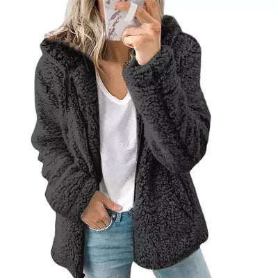 Women Open Front Hooded Cardigan Pocket Outwear