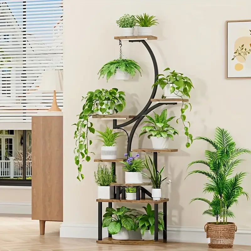 Estante para Plantas com Suporte de Metal e Madeira