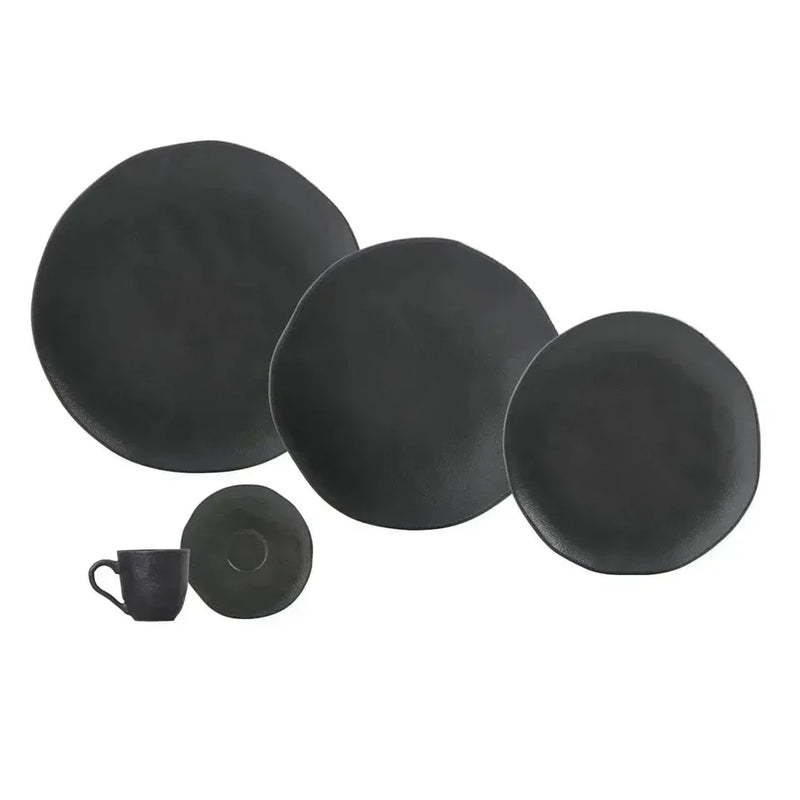 Aparelho de Jantar Stoneware Orgânico Preto Matte 30 Peças
