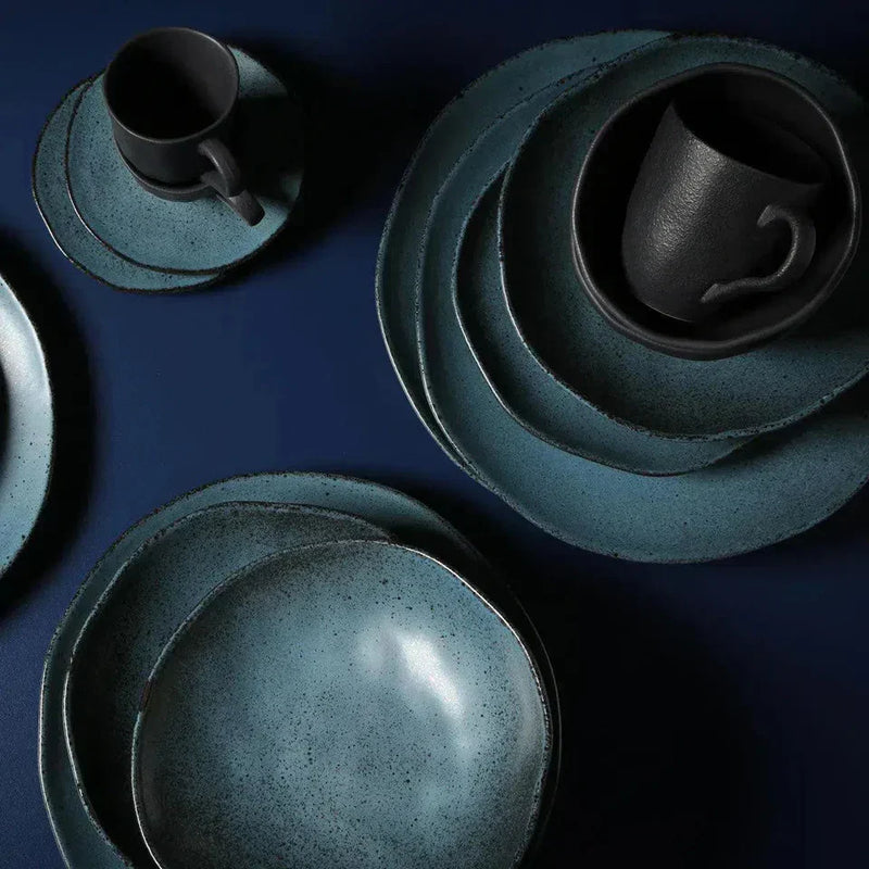 Jogo 6 Pratos Rasos Stoneware Orgânico Petroleum/Night Sky 26,5cm