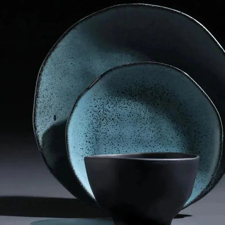 Jogo 6 Pratos Rasos Stoneware Orgânico Petroleum/Night Sky 26,5cm