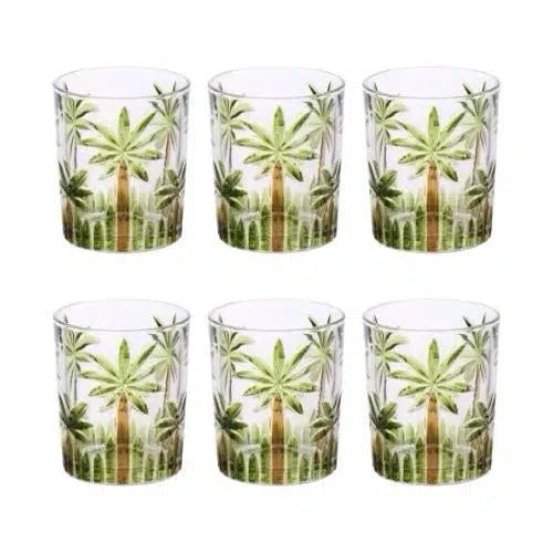 Kit Promocional: Linha Palm Tree Handpaint (Jarra + 6 Taças + 6 Copos Baixos)