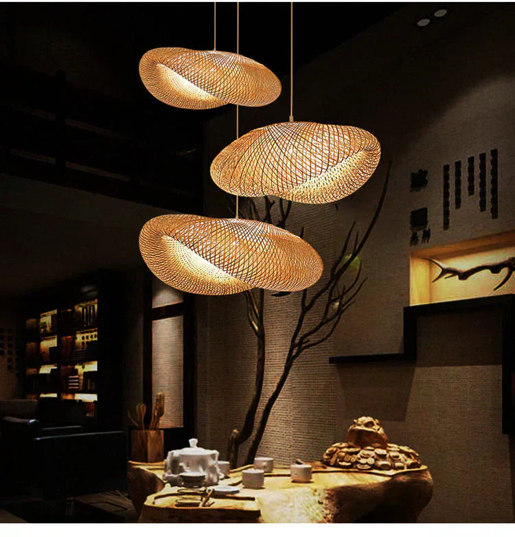 Kit de Luminárias Pendentes Decorativos Artesanais de Bambu - Sak