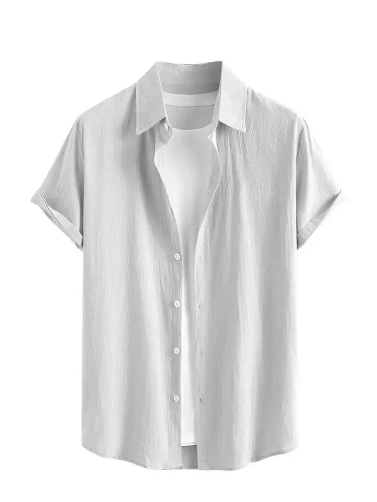 Camisa Masculina Básica Zulu Curta com Algodão e Linho