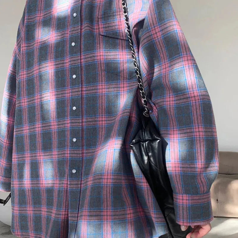 Camisa Feminina Olga Clássica Xadrez com Algodão Coreano