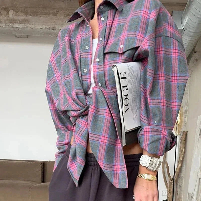 Camisa Feminina Olga Clássica Xadrez com Algodão Coreano