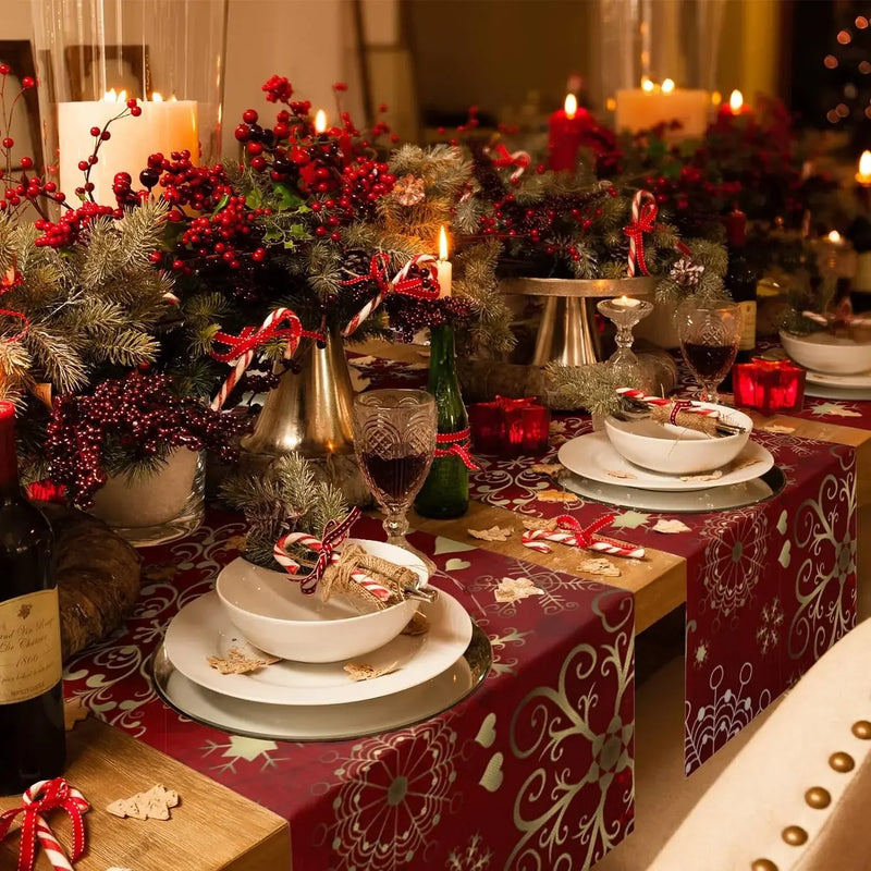Decoração de Natal Corredores de Mesa Cardinal com Linho - Natal Morada