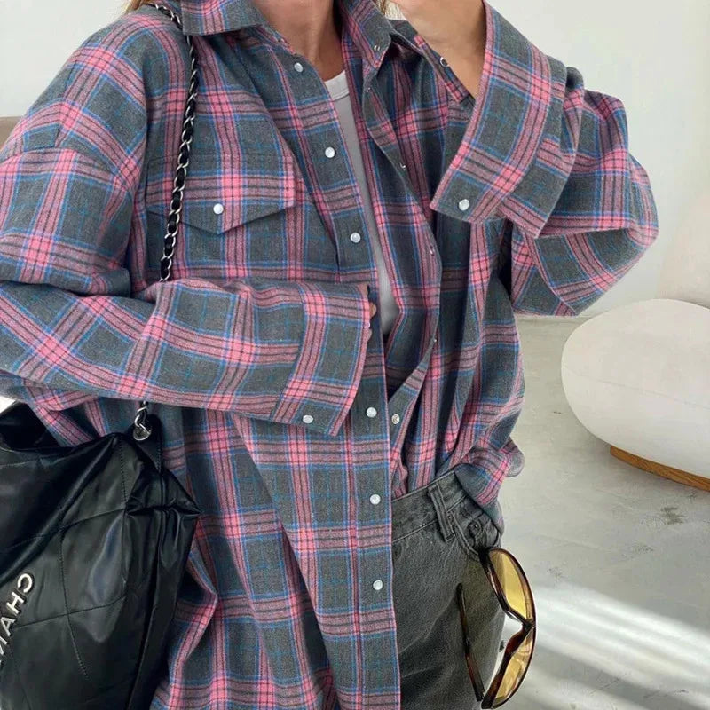 Camisa Feminina Olga Clássica Xadrez com Algodão Coreano