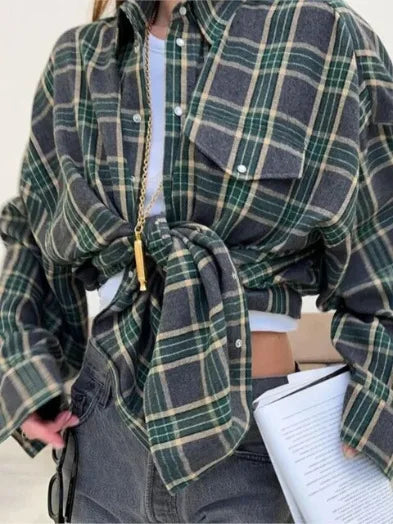 Camisa Feminina Olga Clássica Xadrez com Algodão Coreano