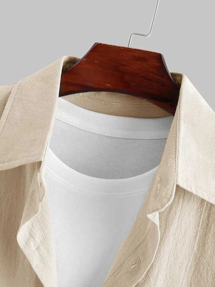Camisa Masculina Básica Zulu Curta com Algodão e Linho