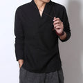 Camisa Masculina Comprida Clássica Algodão Estilo Chinês