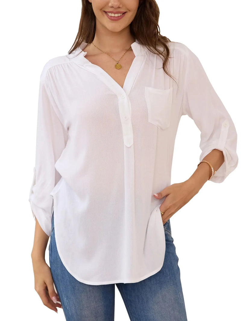 Blusa Feminina Carson de Negócios - Gola em V com Decote - Refrescante ao Calor