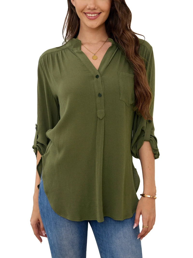 Blusa Feminina Carson de Negócios - Gola em V com Decote - Refrescante ao Calor