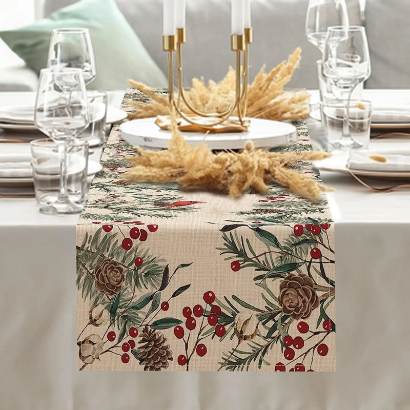 Decoração de Natal Corredores de Mesa Lunin - Pinho Agulha de Linho - Natal Morada