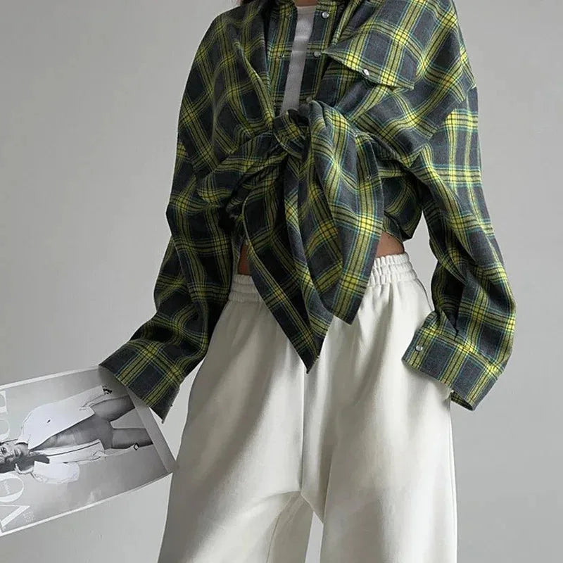 Camisa Feminina Olga Clássica Xadrez com Algodão Coreano