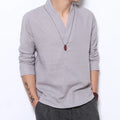 Camisa Masculina Comprida Clássica Algodão Estilo Chinês