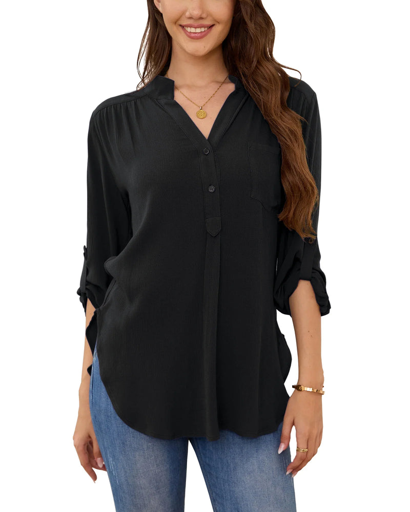 Blusa Feminina Carson de Negócios - Gola em V com Decote - Refrescante ao Calor