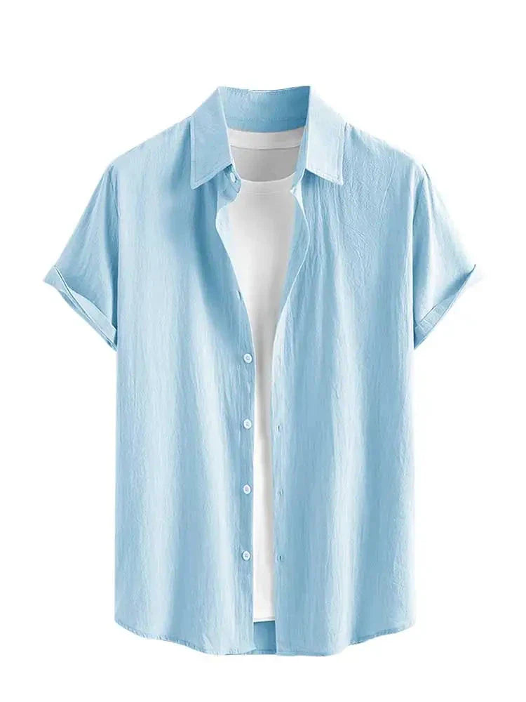 Camisa Masculina Básica Zulu Curta com Algodão e Linho