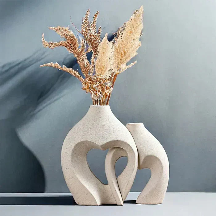 Vaso Decorativo para Sala de Cerâmica 2 Corações