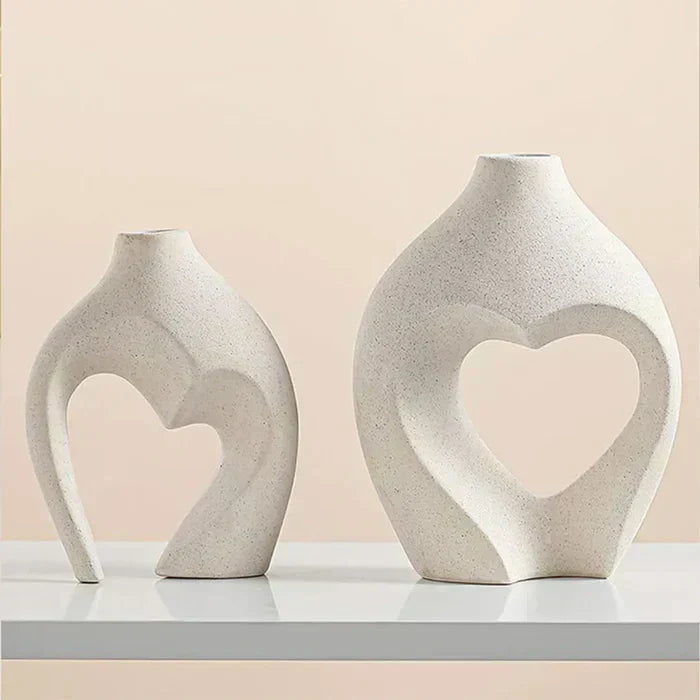 Vaso Decorativo para Sala de Cerâmica 2 Corações