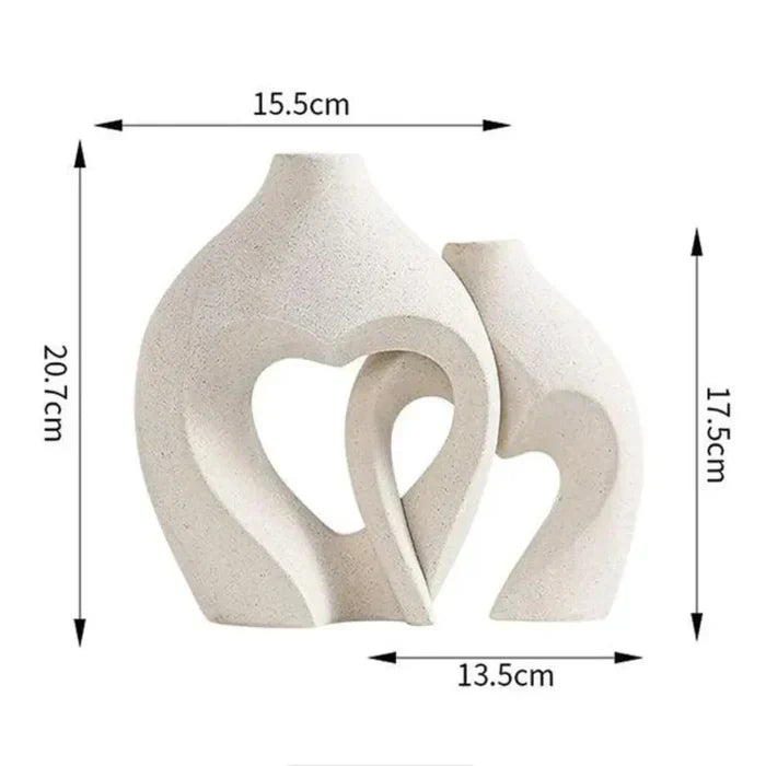 Vaso Decorativo para Sala de Cerâmica 2 Corações