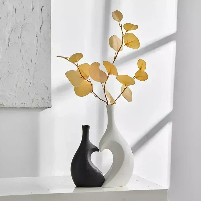 Vaso Decorativo para Sala de Cerâmica Coração 2 Peças