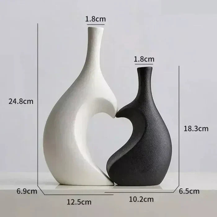 Vaso Decorativo para Sala de Cerâmica Coração 2 Peças