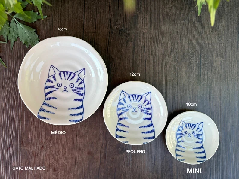 Pratos Estampados Bicolor Gatos