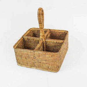 Porta Temperos Quadrado em Rattan com Alça