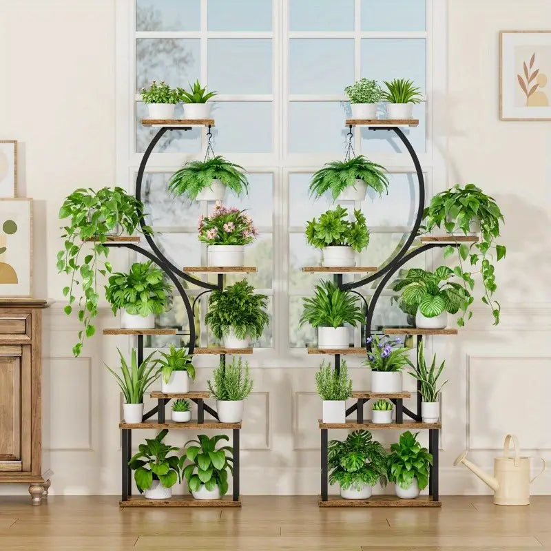 Estante para Plantas com Suporte de Metal e Madeira