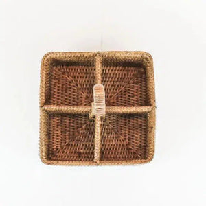 Porta Temperos Quadrado em Rattan com Alça