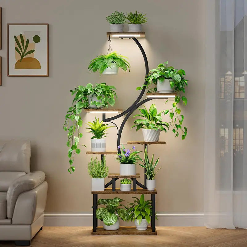 Estante para Plantas com Suporte de Metal e Madeira