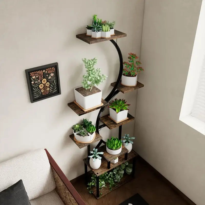 Estante para Plantas com Suporte de Metal e Madeira