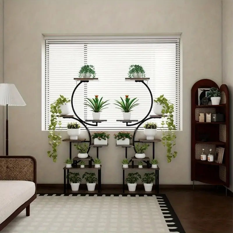 Estante para Plantas com Suporte de Metal e Madeira