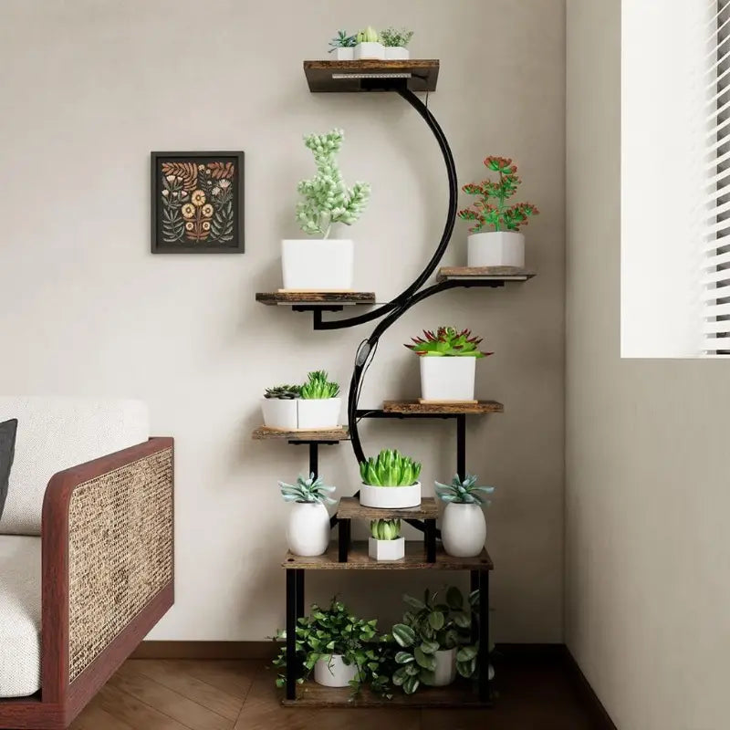 Estante para Plantas com Suporte de Metal e Madeira