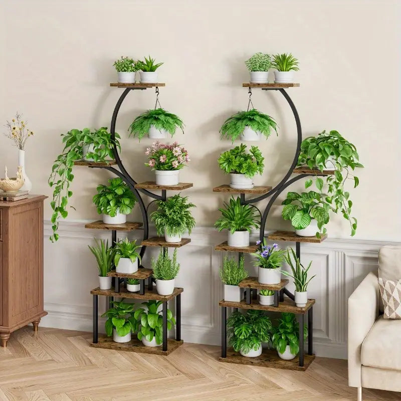 Estante para Plantas com Suporte de Metal e Madeira
