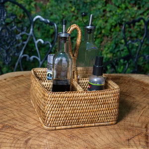 Porta Temperos Quadrado em Rattan com Alça