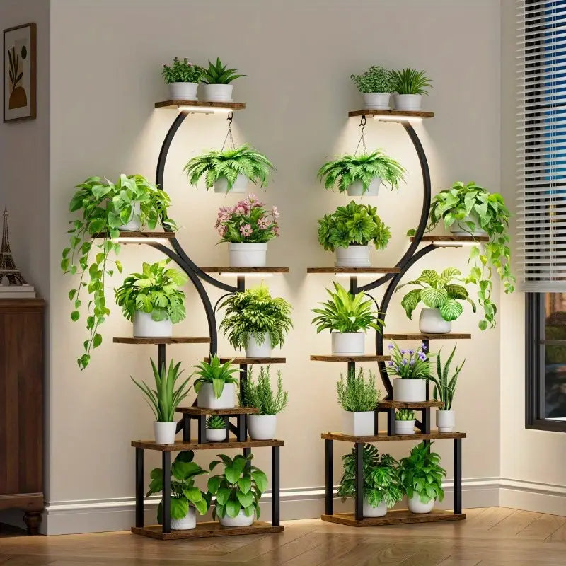 Estante para Plantas com Suporte de Metal e Madeira