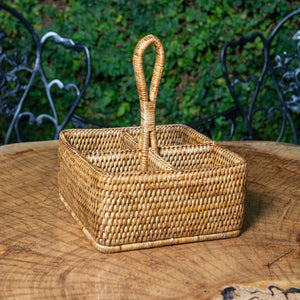 Porta Temperos Quadrado em Rattan com Alça