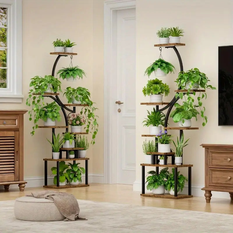 Estante para Plantas com Suporte de Metal e Madeira
